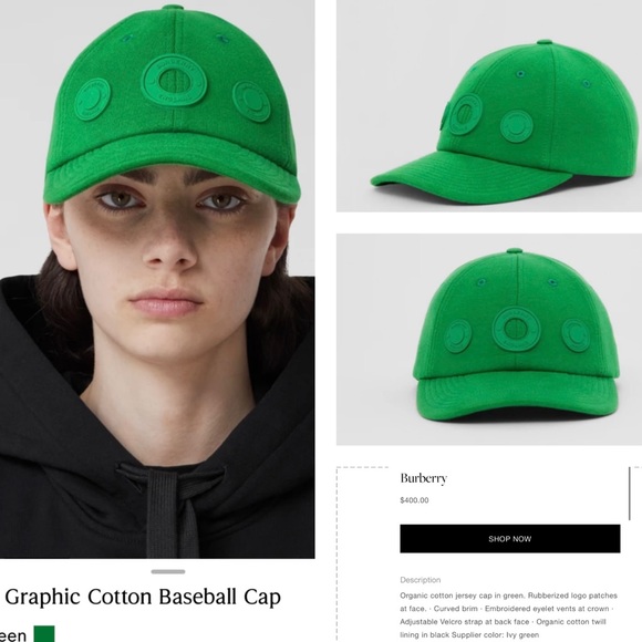 BURBERRY 2024 IVY COLOR “GREEN” RUBBERIZED LOGO PATCHES BASEBALL CAP, NWOT - Picture 5 of 16
